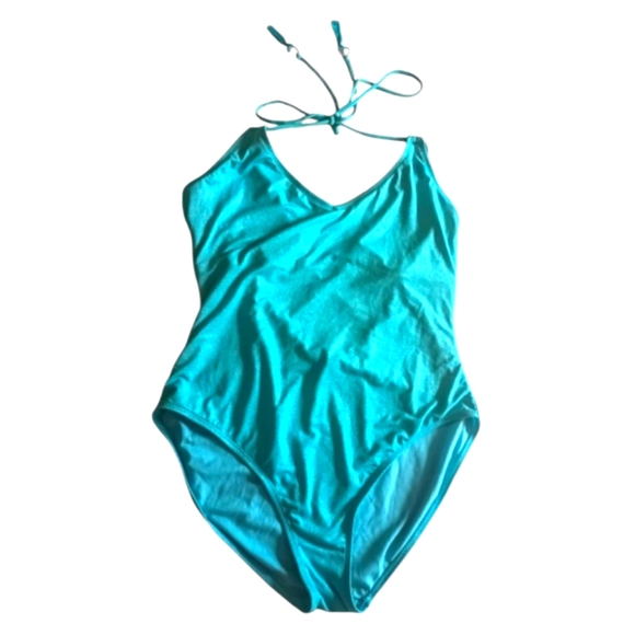 No Boundaries Turquoise Blue Lurex Knit One Piece Swimsuit - Picture 5 of 9